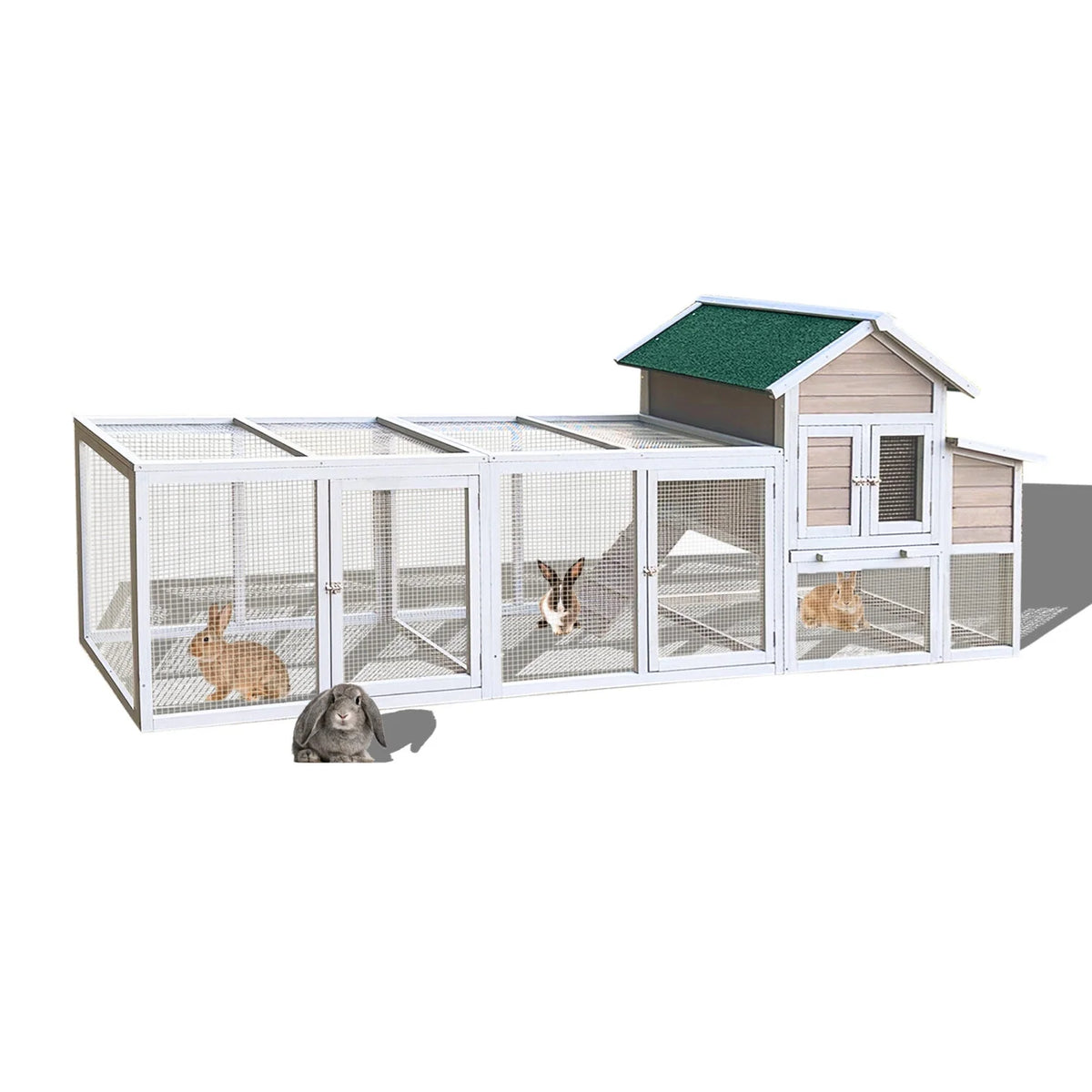 79.5 " Outdoor Poultry Cage, Large Wooden Bunny Cage Chicken Coop Hen House with 2 Runs, 2 Tier Waterproof Poultry Pen Enclosure for Rabbit Chicken Duck Small Animals