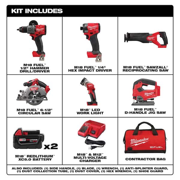 M18 FUEL 18-Volt Lithium-Ion Brushless Cordless Combo Kit (5-Tool) with FUEL Jigsaw