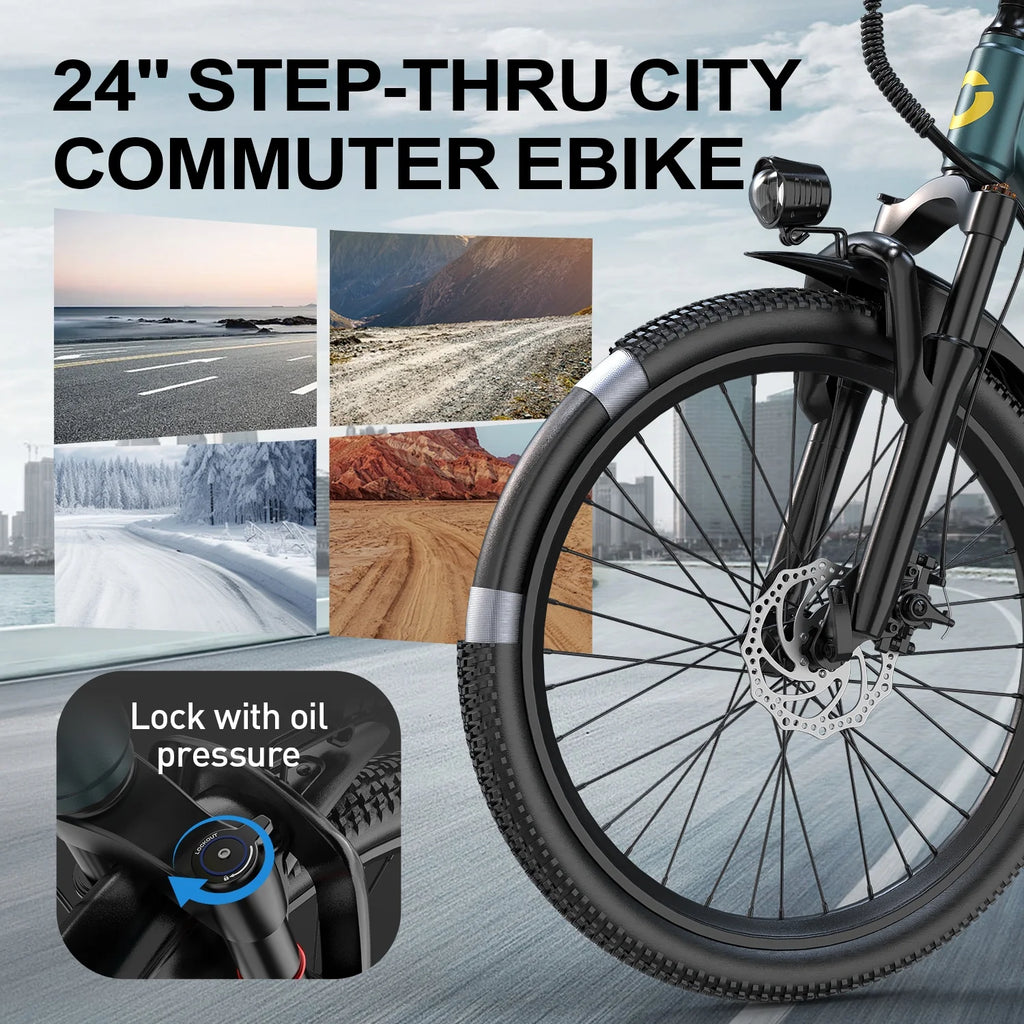 Unibike 24"Electric Bike for Adults, 400W Ebike with 36V 10AH Battery, 40Miles Long Range, Shimano 7-Speed Electric Bicycle, Blue