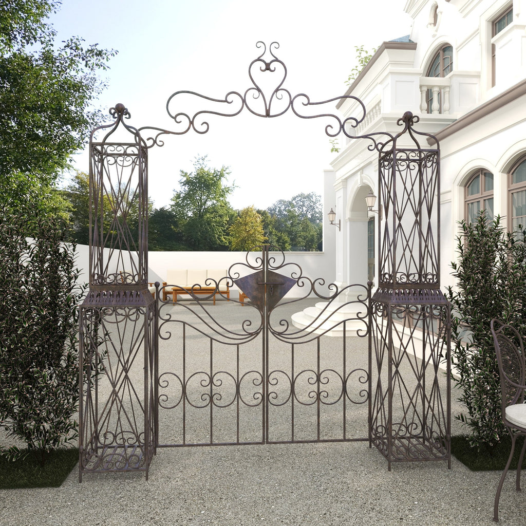 DecMode Traditional Metal Arch with Botanical Design Garden Arbors with Latch Lock Closure, 78"W x 94"H