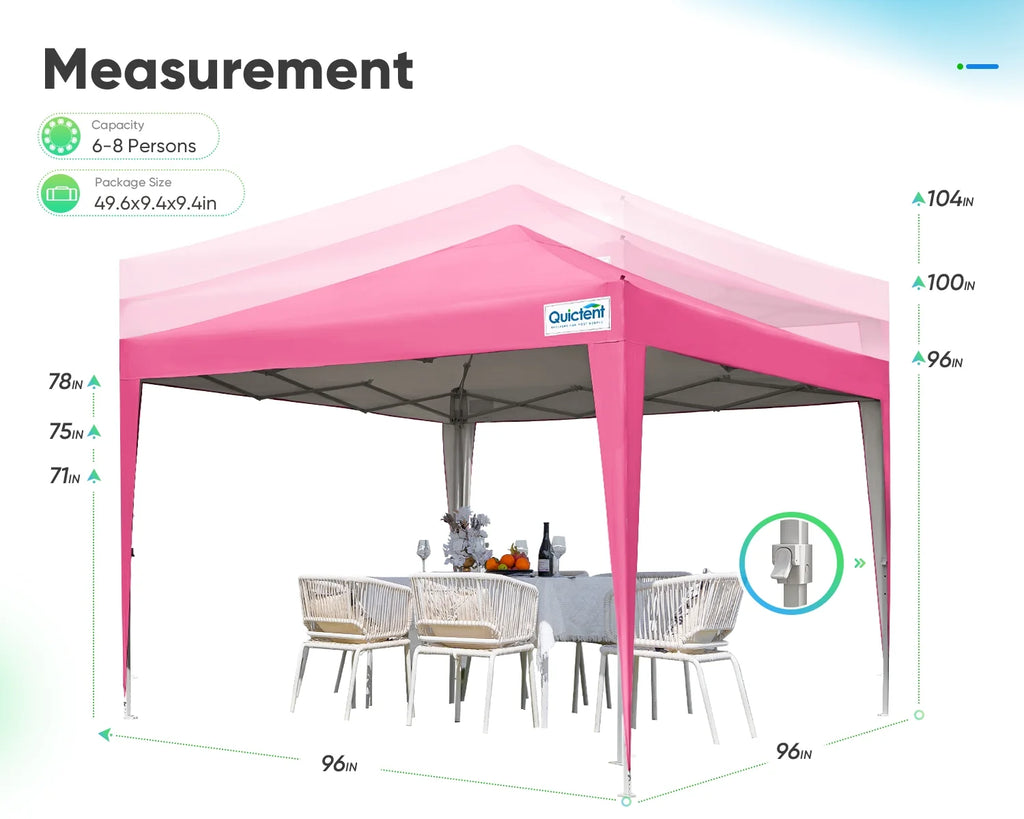 Quictent 8'x8' Pop up Canopy Tent with Sidewalls Instant Outdoor Gazebo Canopy Tent Shelter Enclosed Waterproof, with Wheeled Bag (Pink)