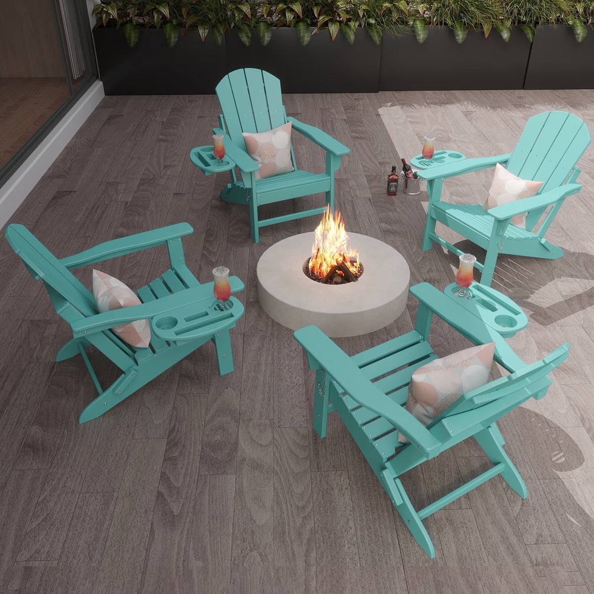 FOOWIN HDPE Plastic Adirondack Chairs Set of 4, Black