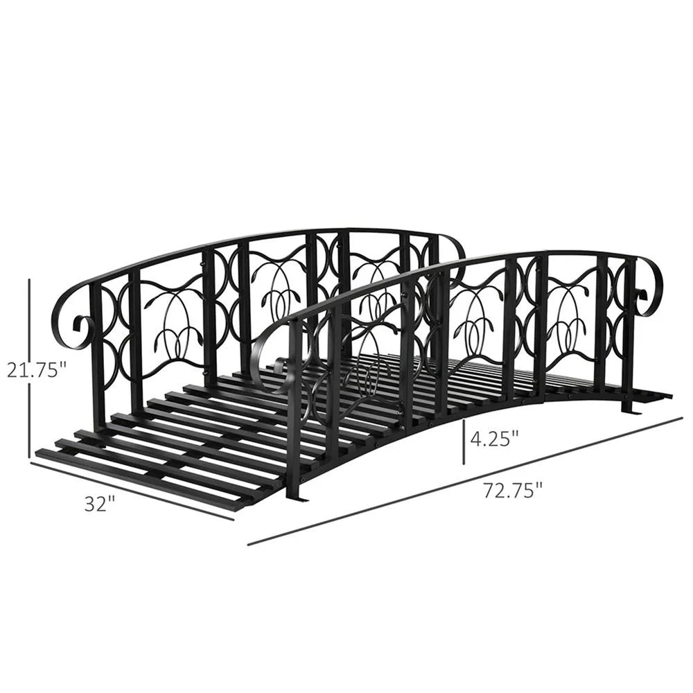 GVN Bridge, Garden Bridge,Metal Arch Backyard Garden Bridge with 660 lbs. Weight Capacity, Safety Siderails, Black
