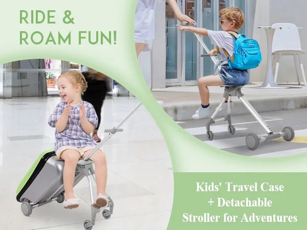 Fridtrip 20 Inch Hardside Carry on Luggage - 3-in-1 Kids Ride-on Suitcase with Spinner Wheels, Child Seat & Stroller Design, Lightweight Hard Shell Travel Luggage with Large Capacity for Family Trips