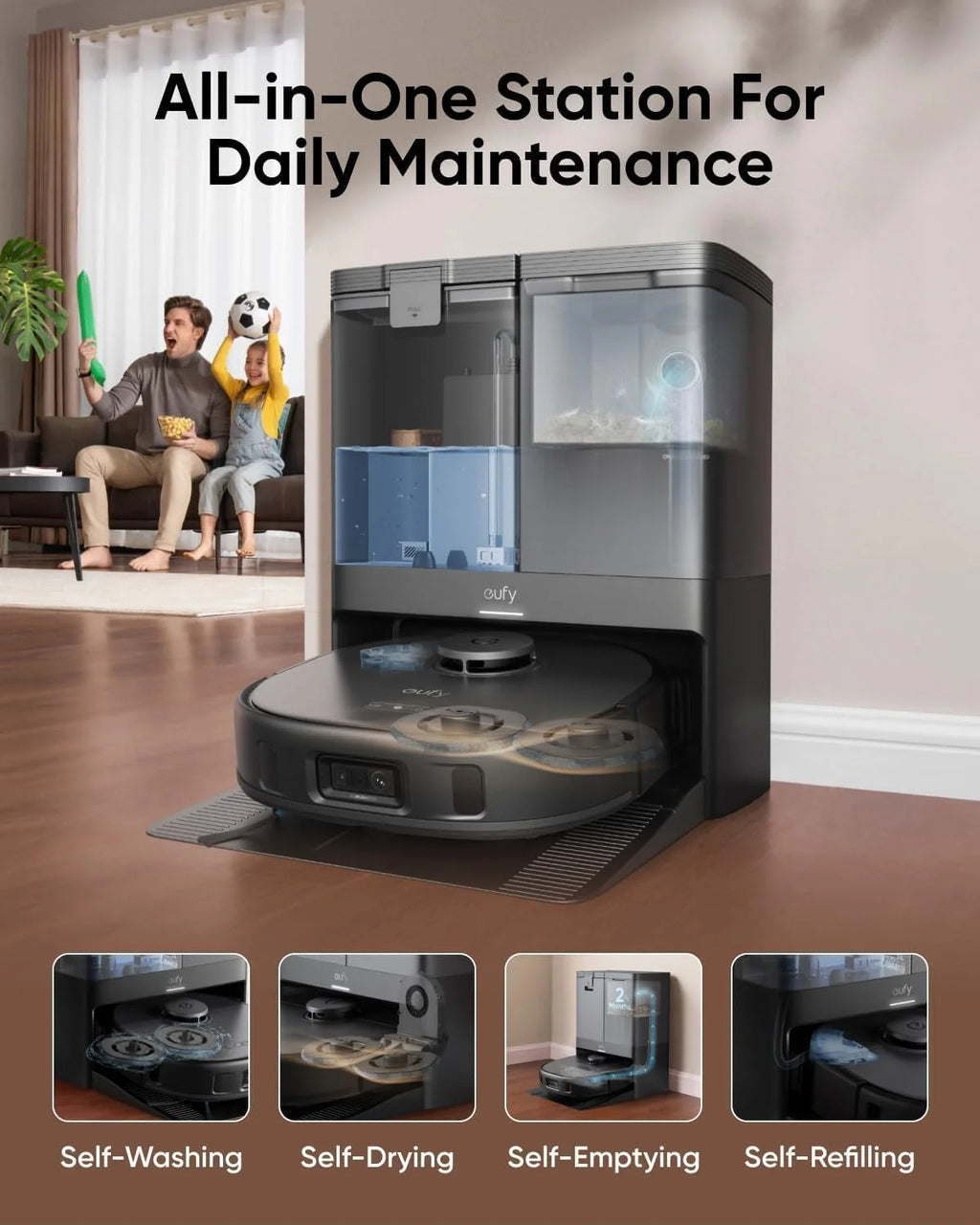 eufy restored X10 Pro Omni Robot Vacuum and Mop Combo, 8,000 Pa Suction, Dual Mops, Auto Mop Washing, Auto Drying, Self-Emptying(Refurbished Acceptable