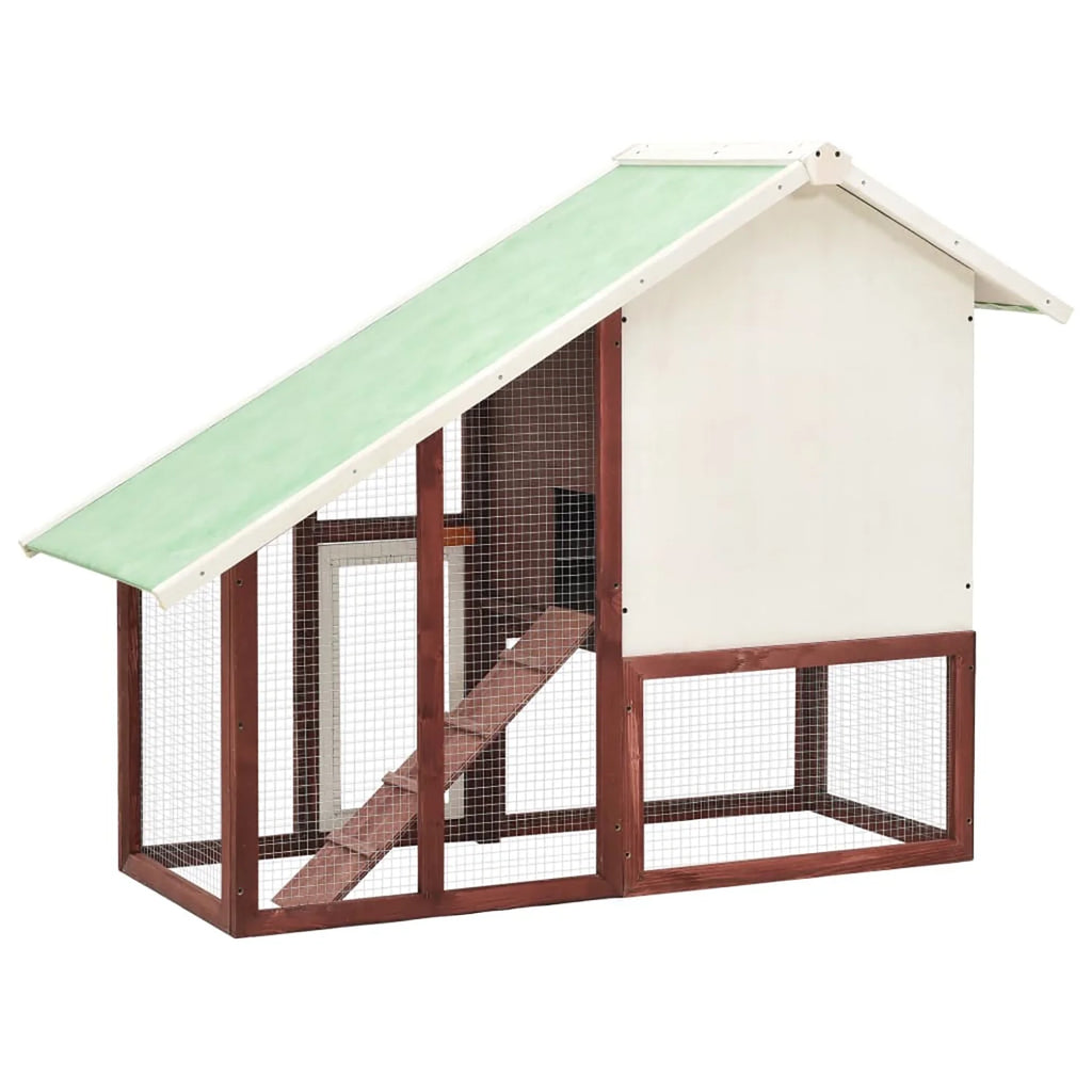 Pefilos 55" 2 Story Rabbit Hutch with Ramp, Tray, Wood Bunny Cage Poultry Chicken Coops, Beige