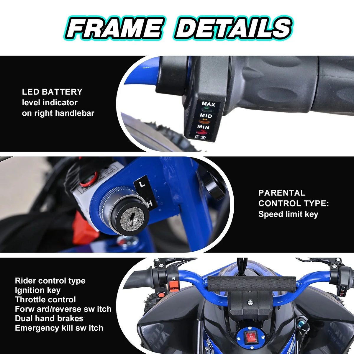 Aoemoe 500W Ride-On Racer 15mph Speed, 36V Battery, 45 60 Min Play, Blue
