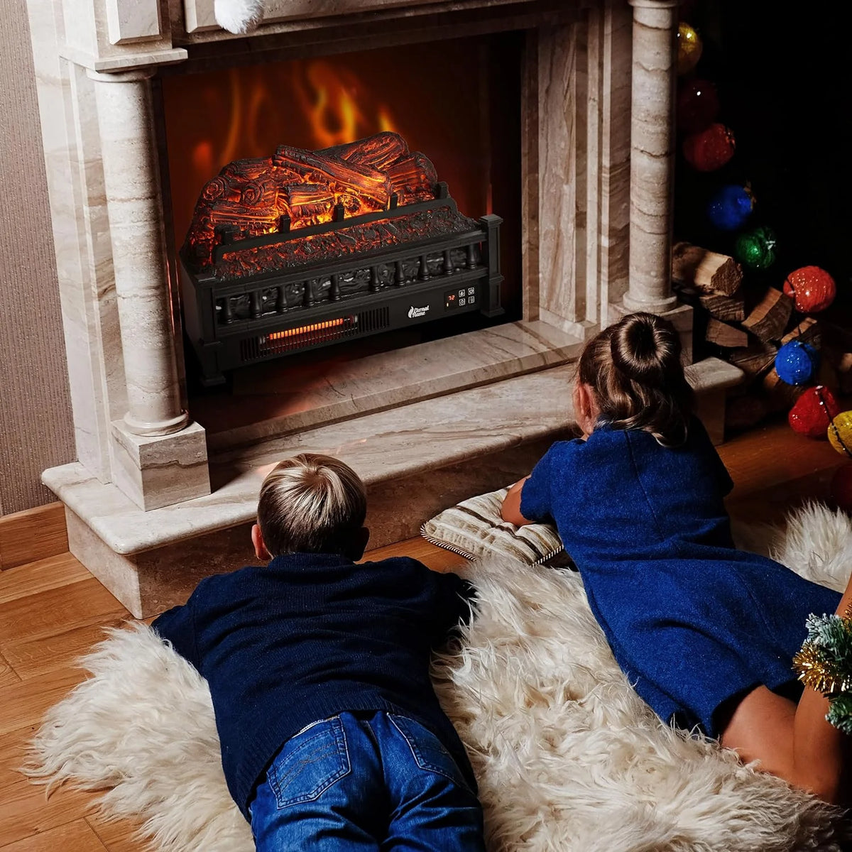 TURBRO Eternal Flame Infrared Electric Fireplace Logs, 23" Remote Control Fireplace Insert Log Heater, Realistic Lemonwood Ember Bed, Thermostat, Timer, 1500W Black