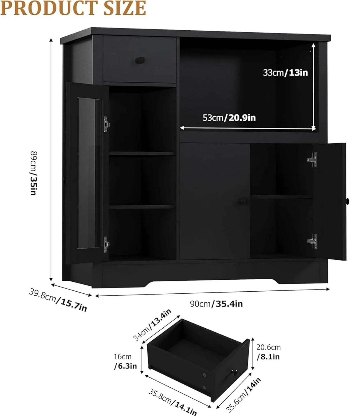 Kitchen Microwave Cabinet with Storage,Buffet Sideboard with 3 Doors, 1 Drawer & Adjustable Shelves, Pantry Storage Cabinet, White