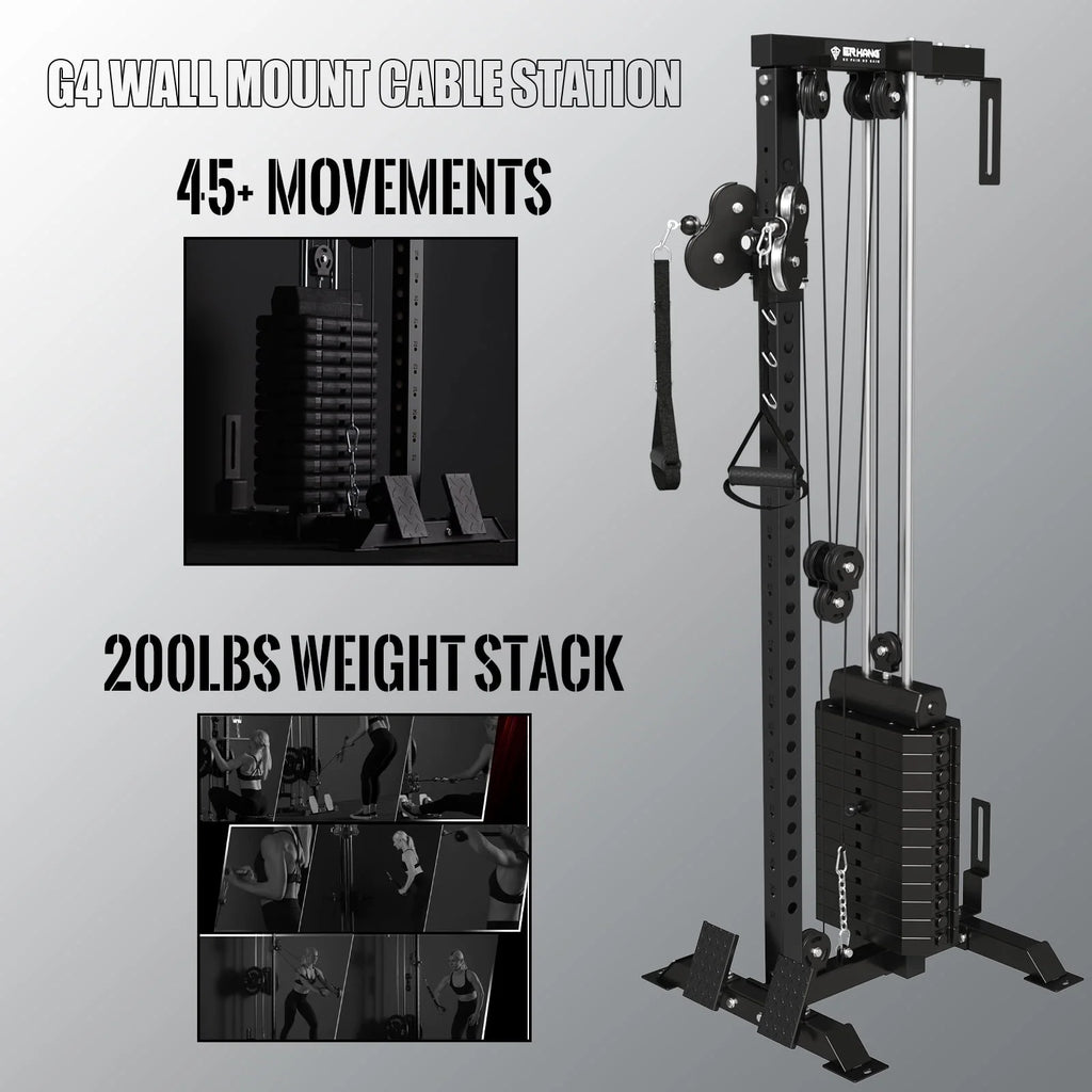 Mikolo Cable Crossover Machine Home Gym, Wall Mount Cable Station with 200LBS Weight Stack,Lat Pull Down Machine with 27 Positions Dual Pulley System