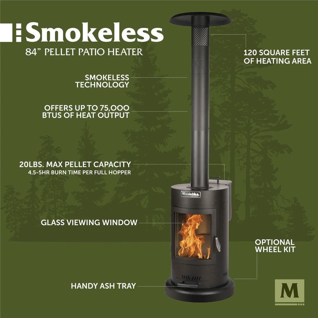 Muskoka 84" High 75,000 BTU Black Steel Wood Pellet Patio Heater