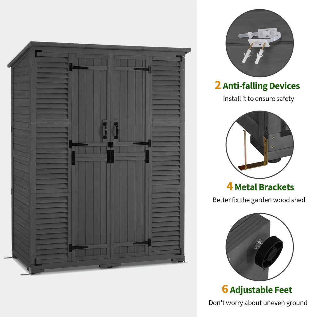 MCombo Large Outdoor Storage Shed with 6 Shelves, Outside Tool Wooden Storage Cabinet, 1738