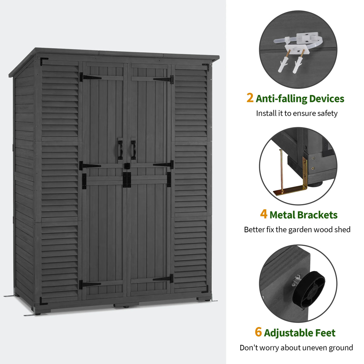 MCombo Large Outdoor Storage Shed with 6 Shelves, Outside Tool Wooden Storage Cabinet, 1738