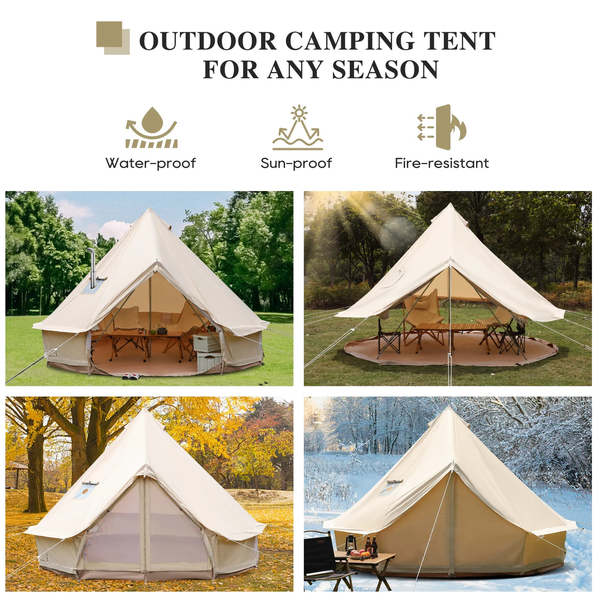 LVUYOYO Bell Tent for Camping, Cotton Canvas Bell Tent with Stove Jack, Outdoor Canvas Bell Tent for Family Glamping Camping, 4 Season Tent with Zipped Removable Floor,5M,Green