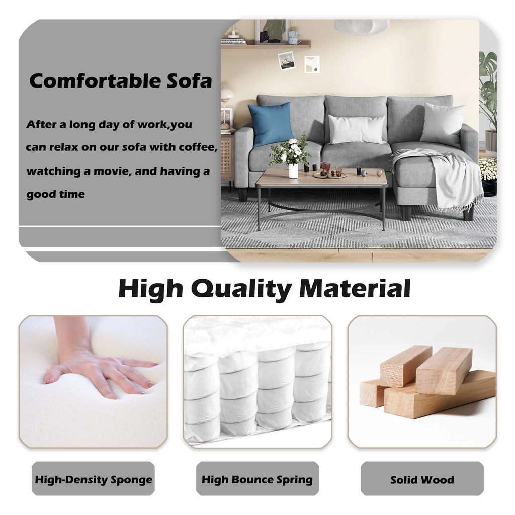 Homall Convertible Sectional Sofa Couch, Modern Linen Fabric L-Shaped Couch 3-Seat Sofa Sectional with Reversible Chaise for Small Living Room, Apartment and Small Space, Dark Gray