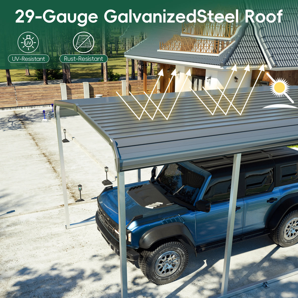 Tolead Heavy Duty Galvanized 10' x 15' Grey Carport