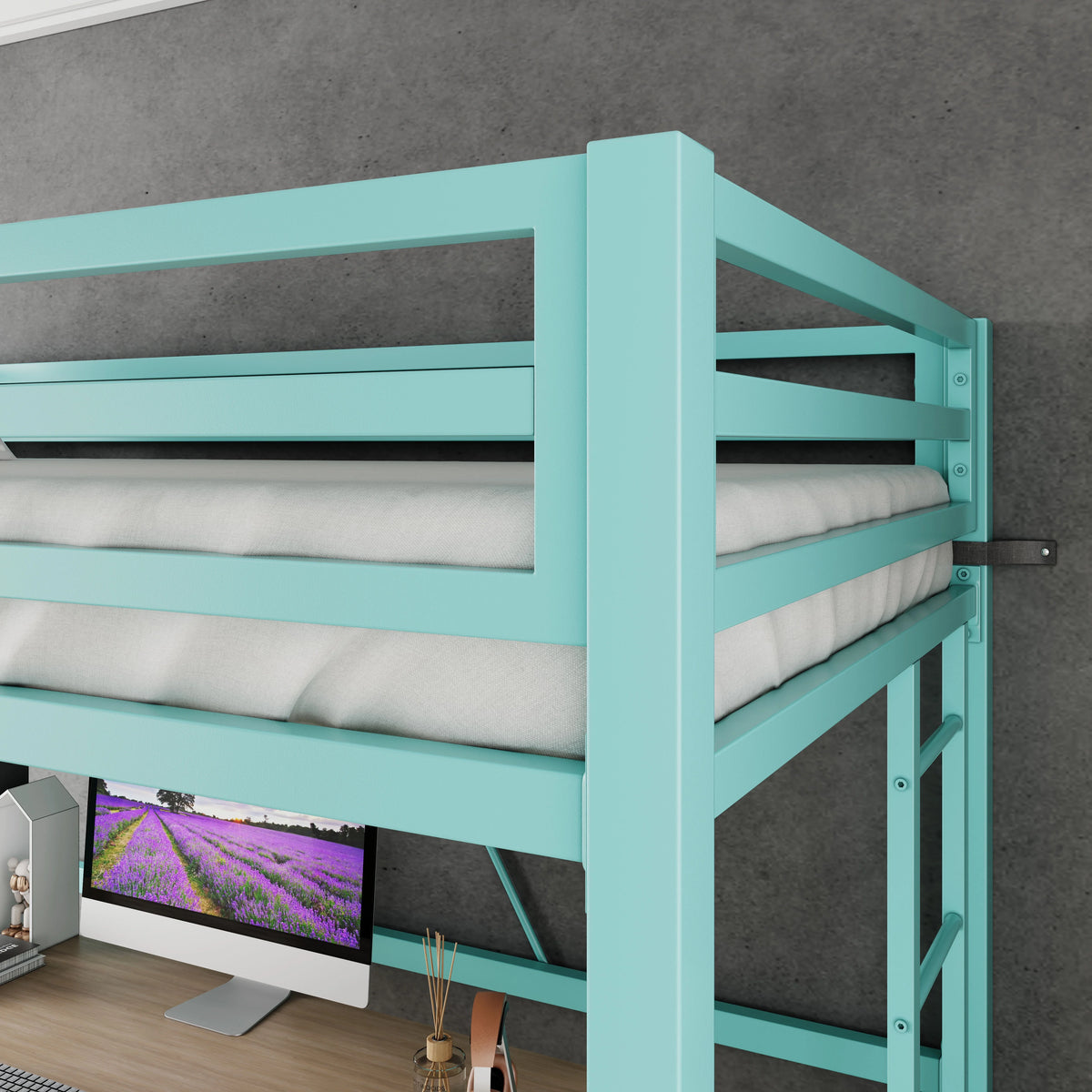Amolife Twin Size Heavy Duty Metal Loft Bed with Removable Ladder & Full-Length Guardrail, Black