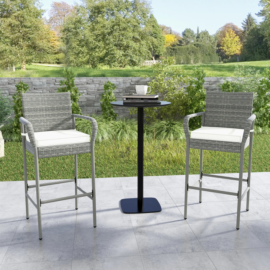 Gymax Set of 4 Rattan Patio Bar Stools Outdoor Bar Height Chairs w/ Cushions