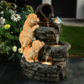 LuxenHome Outdoor Water Fountain, 26" Puppy and Rock Resin Water Fountains Indoor with LED Lights