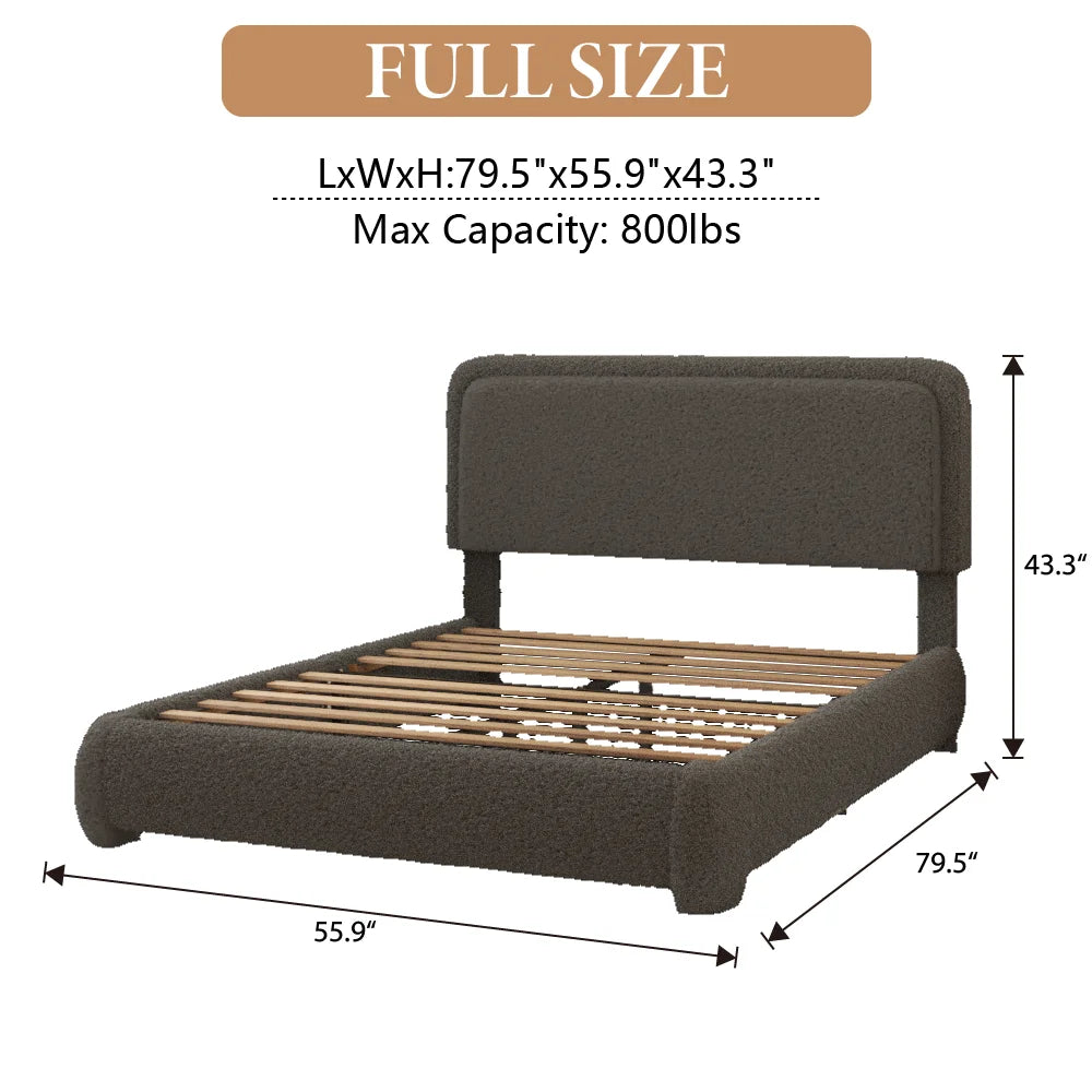 VIPLOV King Size Boucle Bed Frame, Cloud Upholstered Platform Bed with Height Adjustable Headboard & Soft Rounded Corners, No Noise Free, Easy Assembly,Beige