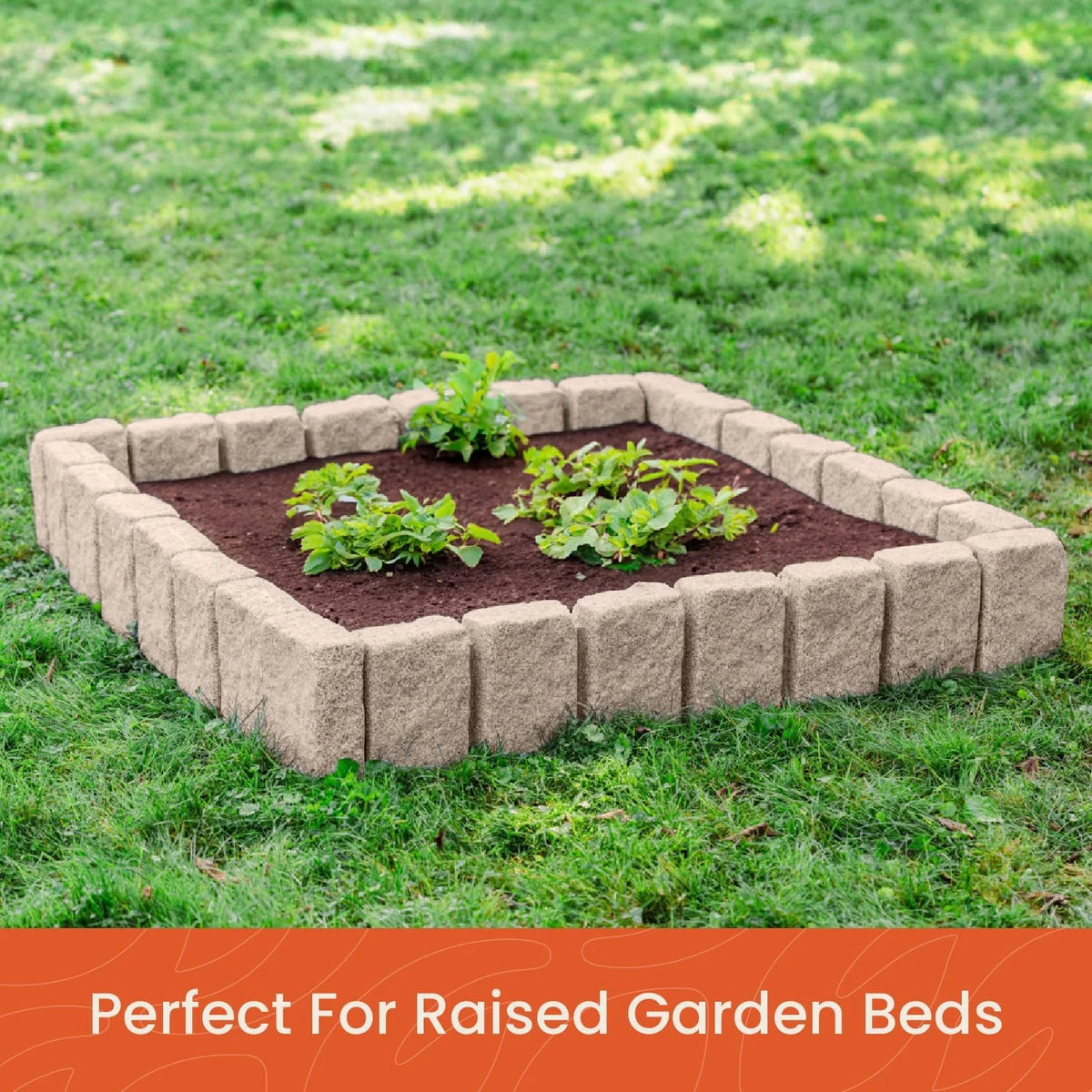 Beuta Landscape Edging | Garden Edging Border | Faux Stone Block XL for Lawn Edging, Flower Beds & Yard Edging 1 Pack | Each Section Has 6 Blocks 48" L x 4" W x 9.5" H | 3 Spikes | Sandstone