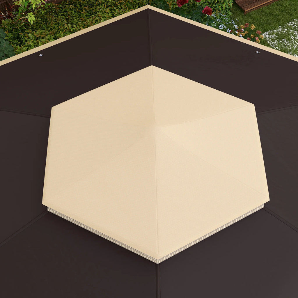 Outsunny 13' x 13' Pop Up Gazebo Hexagonal Canopy with 6 Zippered Mesh Netting, 2-Tier Roof Event Tent with Steel Frame for Patio Backyard, Gray