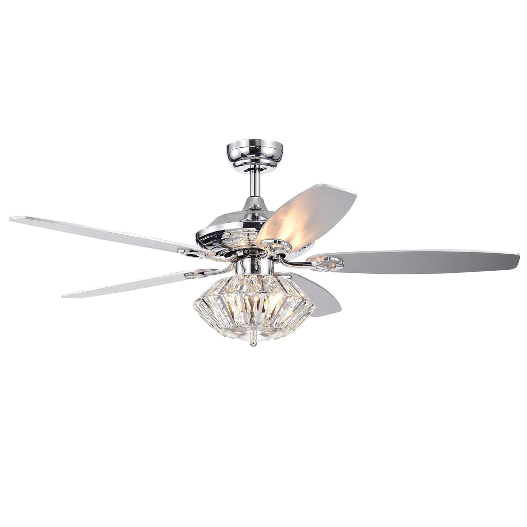 Walter Dual Lamp Chrome 52-inch Lighted Ceiling Fan w Crystal Shades (includes Remote and Light Kit)
