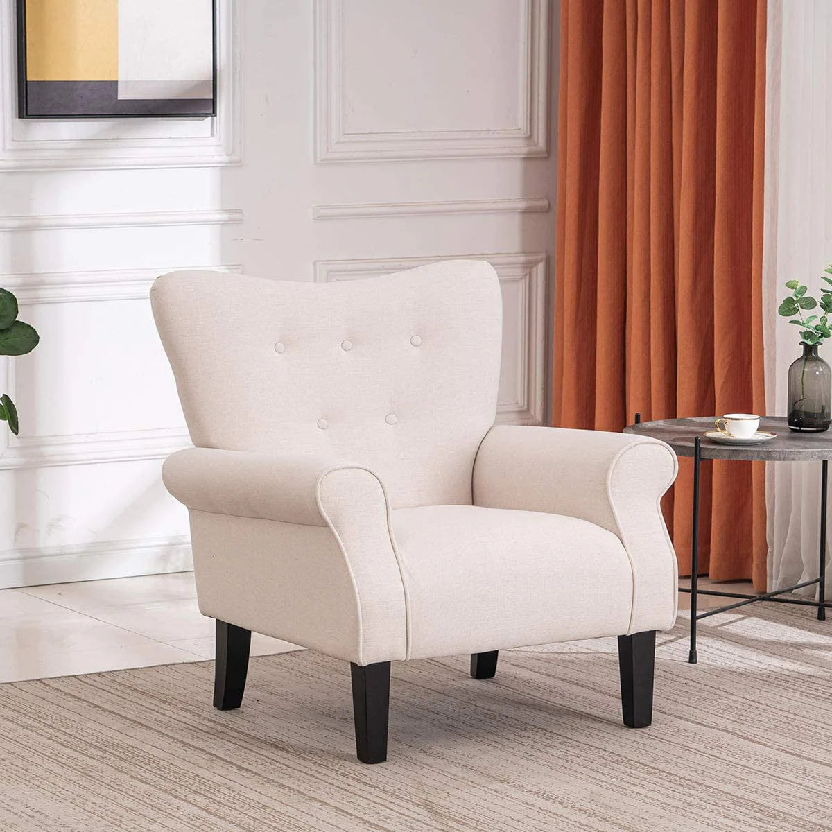 Richryce MidCentury Accent Chair with Arm ,High Back Armchair Beige,Beige