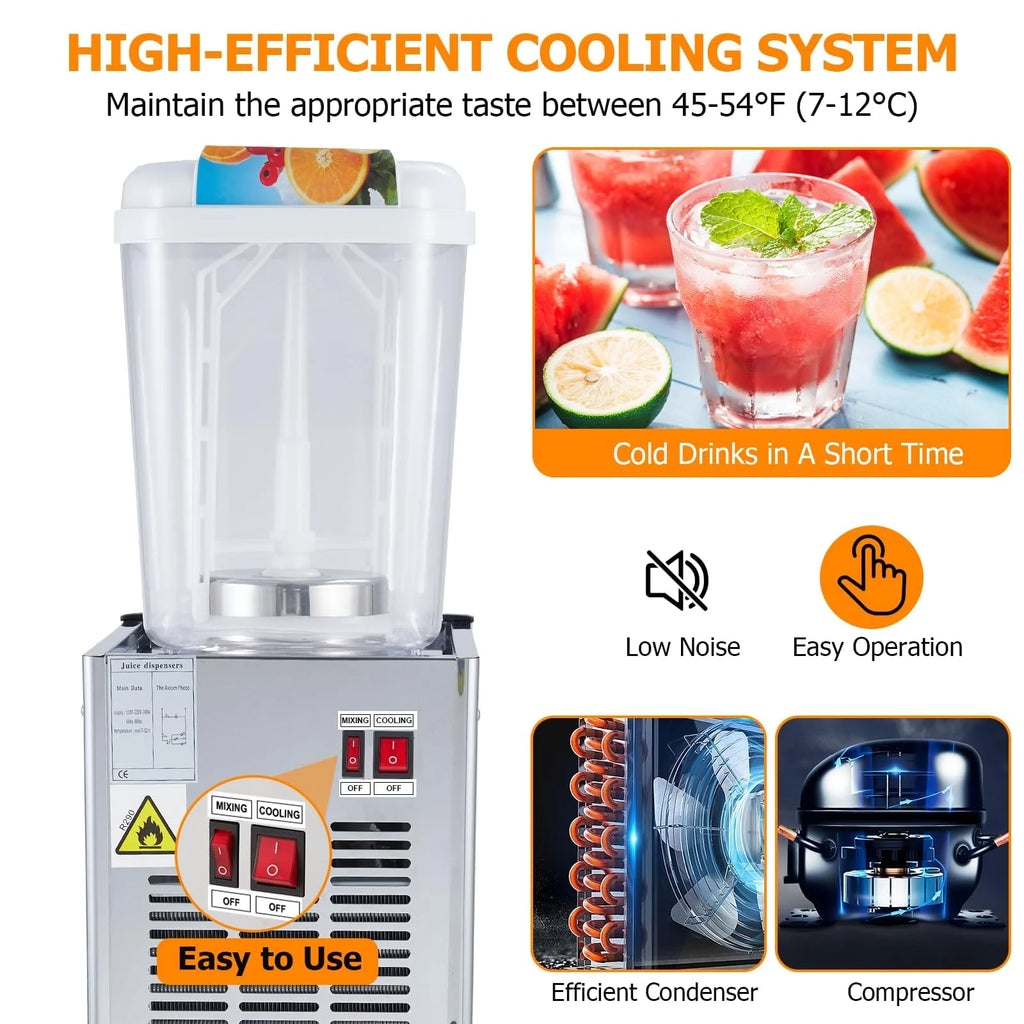 TROPOW Commercial Beverage Dispenser, 2 Tanks ,Juice Dispenser, 380W Stainless Steel Food Grade Lemonade Dispenser With Thermostat Controller, Drink Dispensers for Parties Restaurant