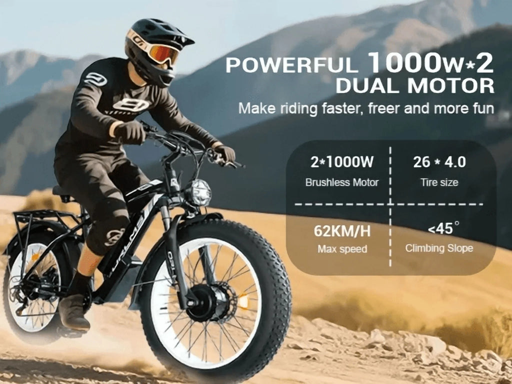 (US in Stock) 5000W Peak Dual Motor Electric Bike for Adults , 60V 25AH Removable Battery Ebike , 50MPH AWD 21-Speed Mountain Snow E-Bike with 26" x 4.0 Fat Tire, Long Range Mountain Off-Road EBikes