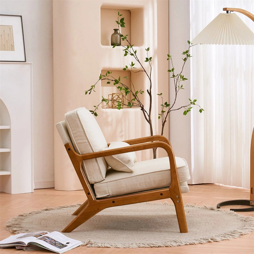 Modern Accent Chair, Upholstered Armchair with Wood Frame, Bronzing Cloth Single Sofa Chair with Lumbar Pillow for Living Room Bedroom Apartment, Orange