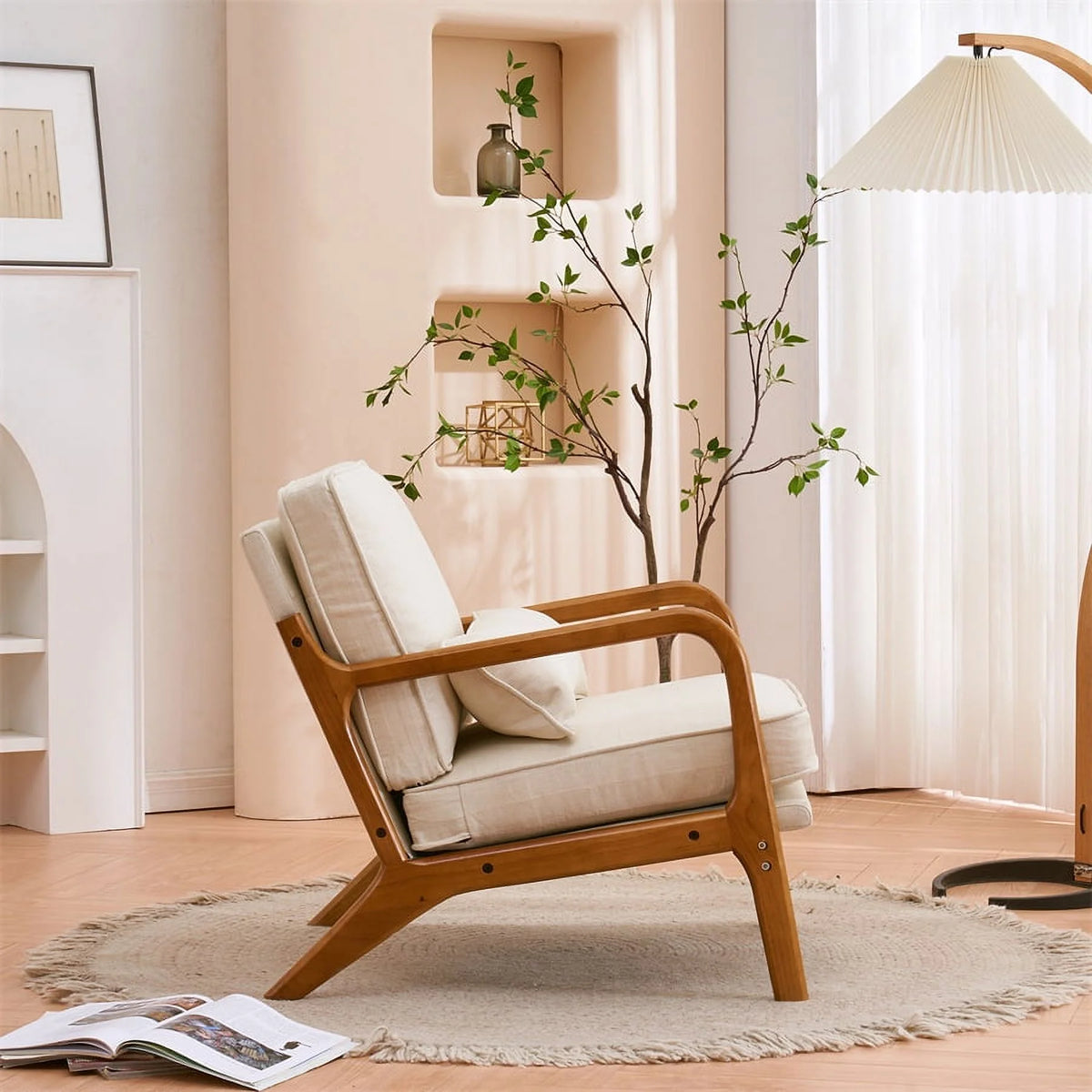 Modern Accent Chair, Upholstered Armchair with Wood Frame, Bronzing Cloth Single Sofa Chair with Lumbar Pillow for Living Room Bedroom Apartment, Orange