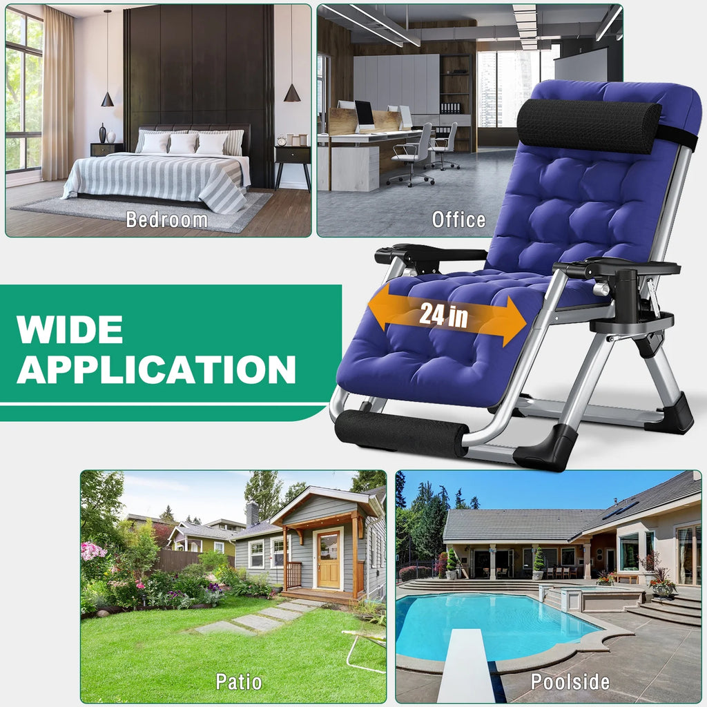 NAIZEA Zero Gravity Chair with Removable Cushion and Cup Holder Black