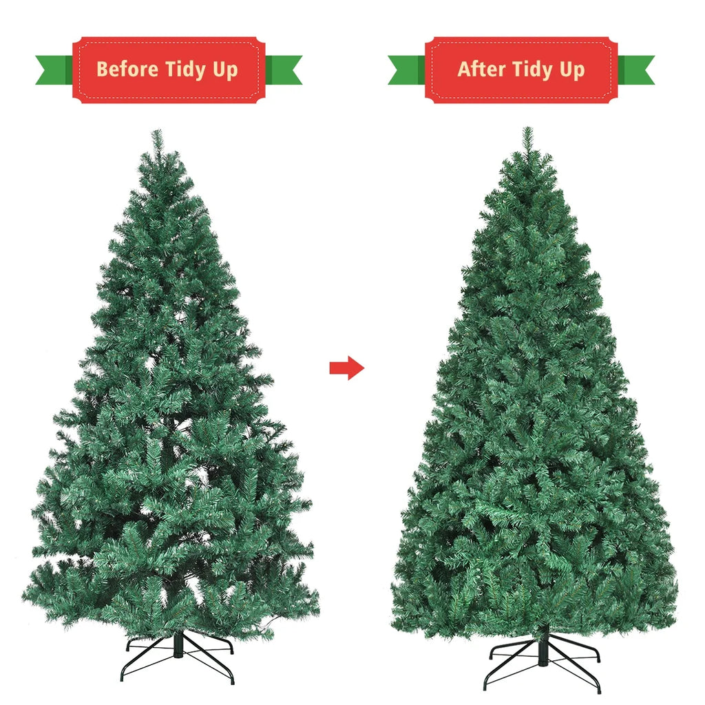 Costway 7Ft Pre-Lit PVC Hinged Christmas Tree 300 LED Lights Green