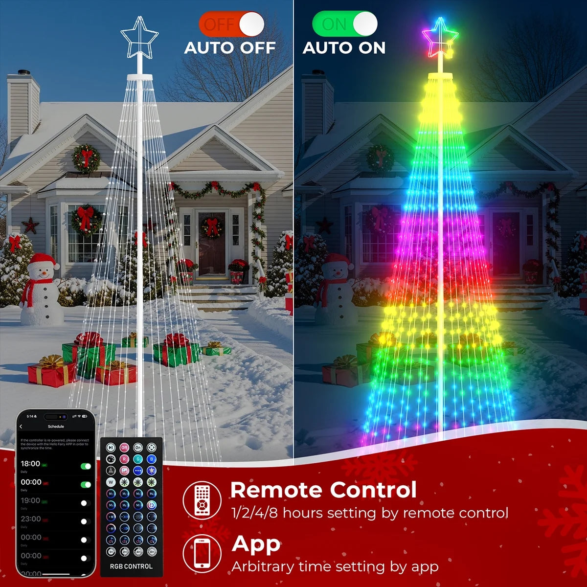 8FT 191 LED Christmas Cone Tree Smart Light with 58 Modes DIY Timer Remote Dimmable Artificial Christmas Tree for Porch Yard Patio Indoor Outdoor Xmas Holiday Decor