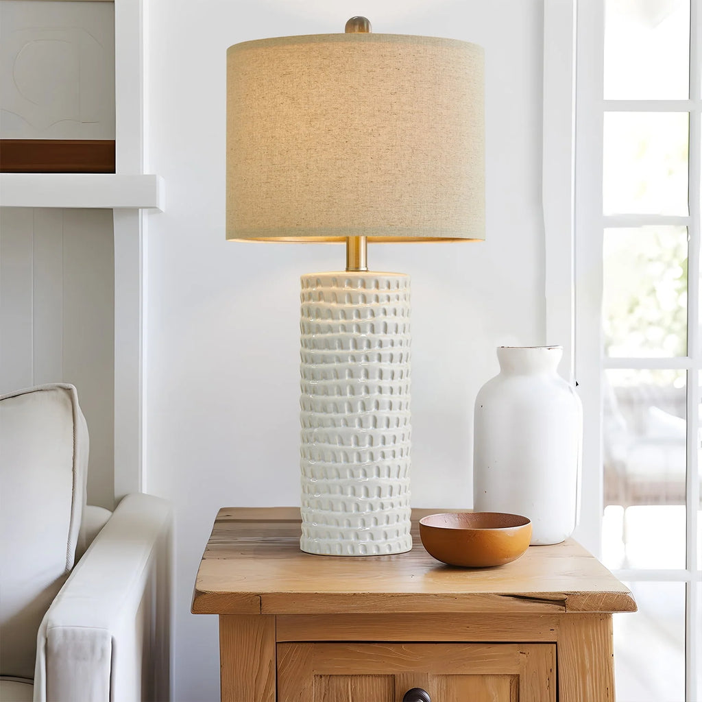 Oneach Ceramic Table Lamps Set of 2 for Living Room Bedroom Study 24.5" Modern White Bedside Nightstand Lamp