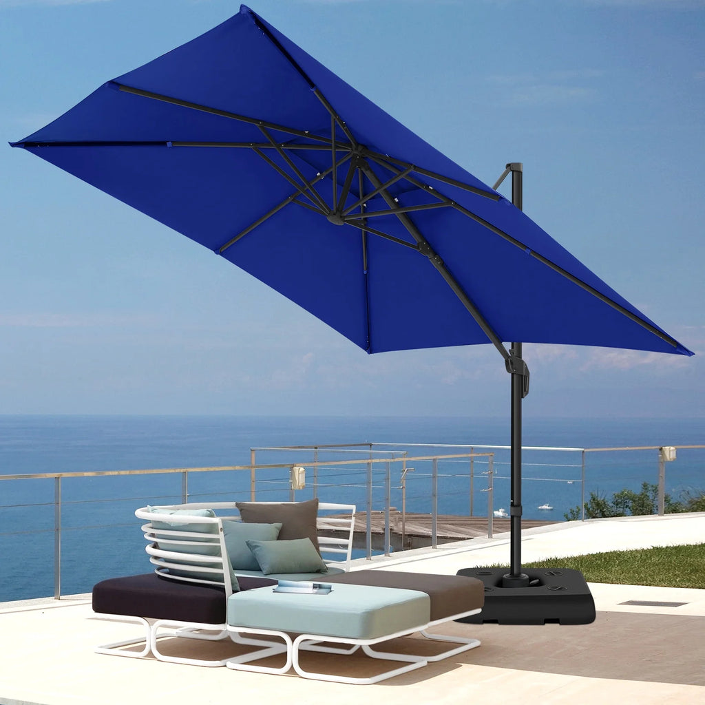 HOTEEL 10 Ft Patio Umbrella Outdoor Cantilever Square Umbrella Aluminum Offset Umbrella with Base, 360° Rotation，Gray