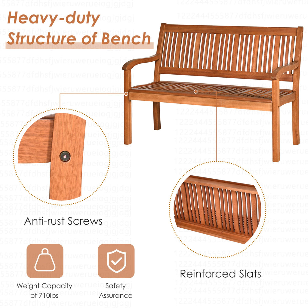 Costway 50'' Two Person Outdoor Garden Bench Loveseat Porch Chair Solid Wood W/Armrest