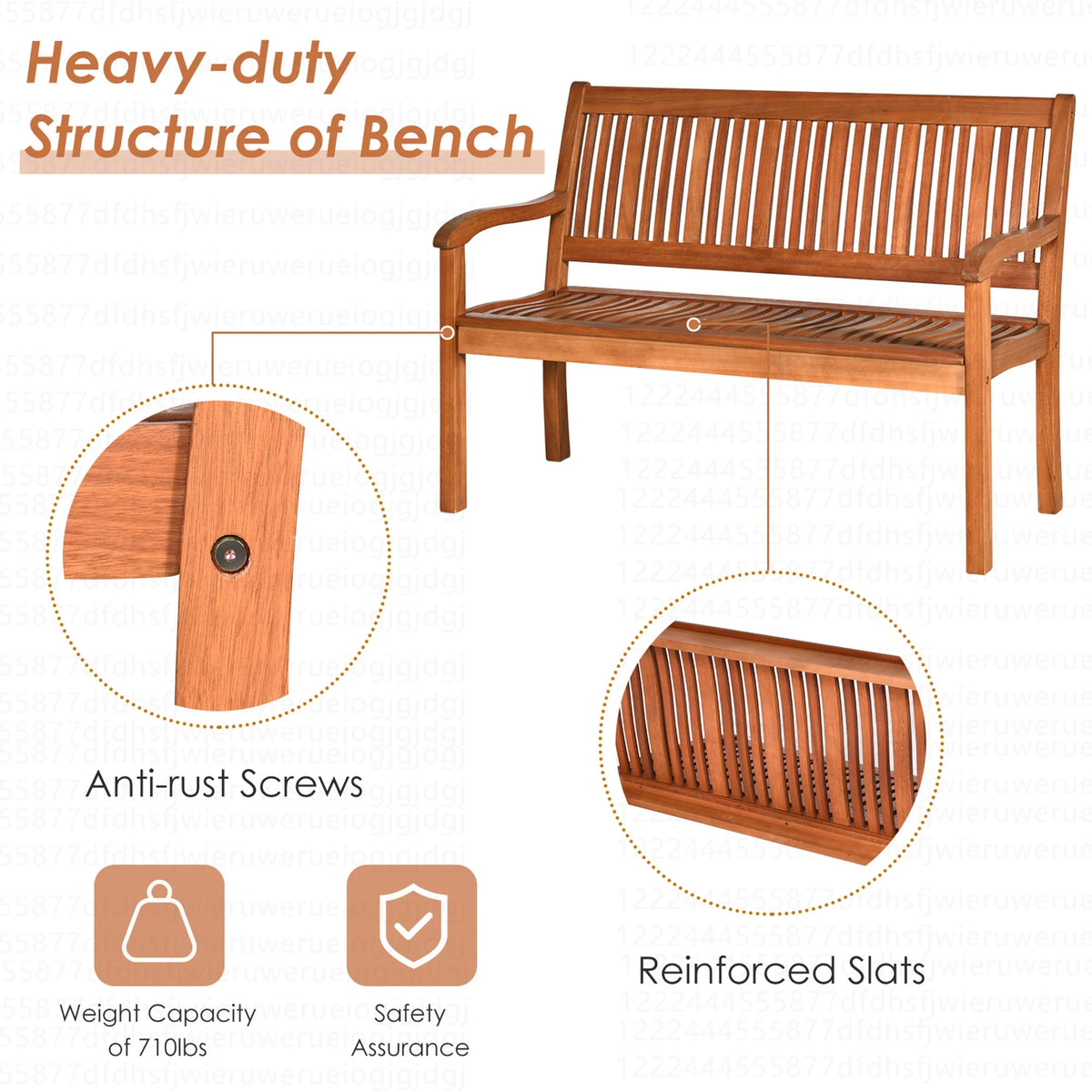 Costway 50'' Two Person Outdoor Garden Bench Loveseat Porch Chair Solid Wood W/Armrest