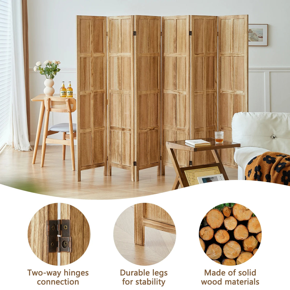 Aletheiawu 4 Panel Room Divider Wall and Folding Privacy Screens No Installation Required White