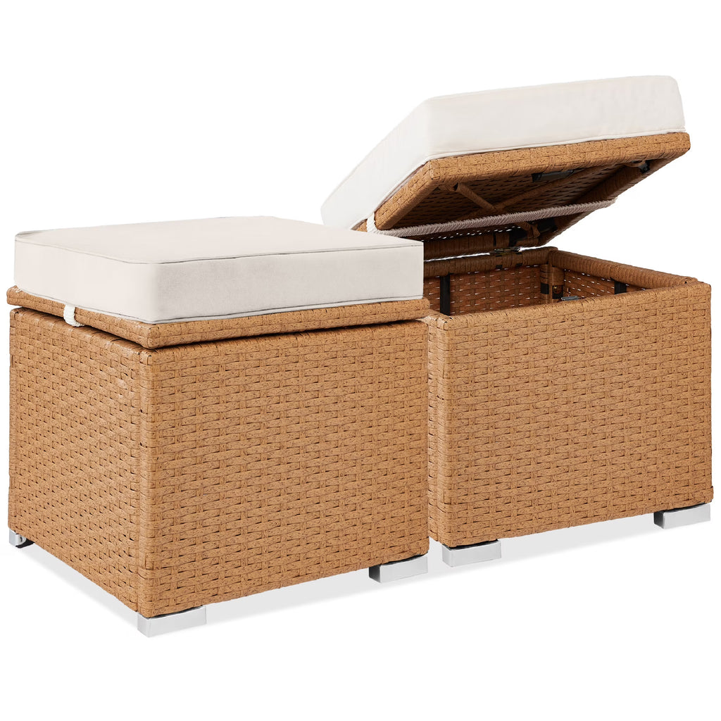 Best Choice Products Set of 2 Wicker Ottomans, Multipurpose Furniture w/ Removable Cushions - Brown/Beige