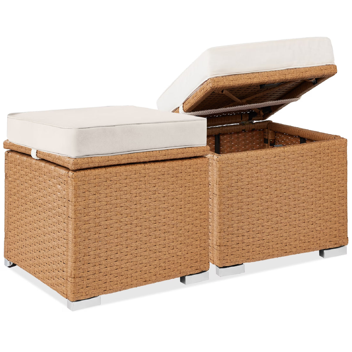 Best Choice Products Set of 2 Wicker Ottomans, Multipurpose Furniture w/ Removable Cushions - Brown/Beige