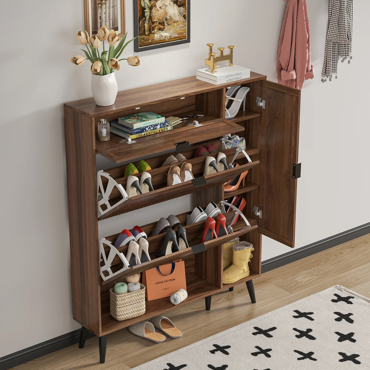 Shoe Cabinet with Drawers, slim storage cabinets, entryway shoe storage cabinets