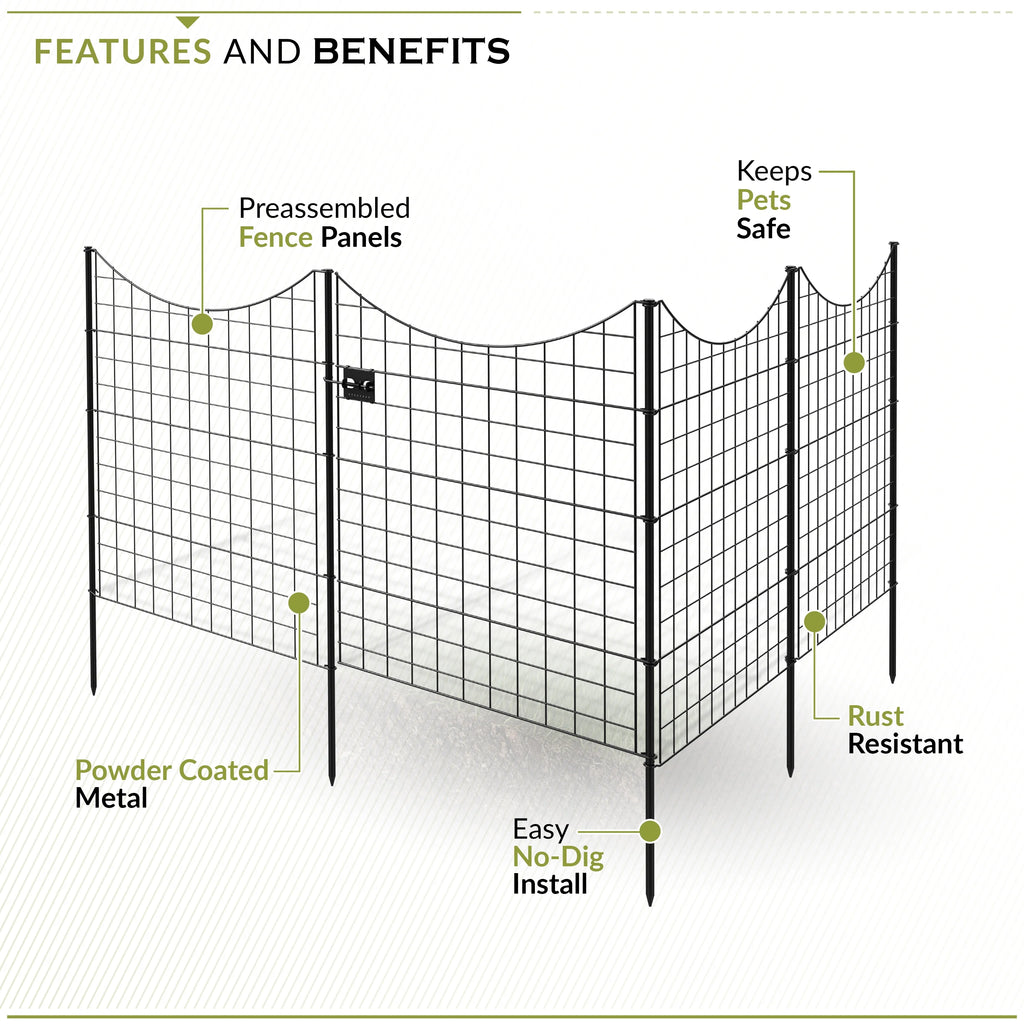 39in H (5 Fence Panels) No Dig Easy Install Zippity Black Metal Fence, Decorative Fence Ideal for Garden Fencing For Dogs, Temporary Fence or Garden Fence Animal Barrier, WF29006
