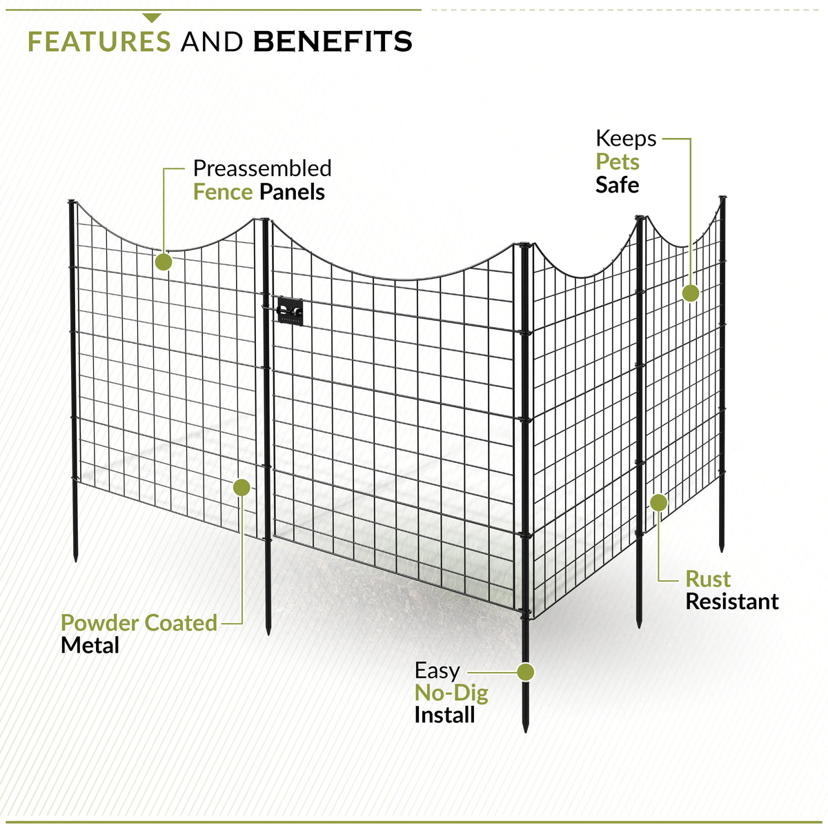 39in H (5 Fence Panels) No Dig Easy Install Zippity Black Metal Fence, Decorative Fence Ideal for Garden Fencing For Dogs, Temporary Fence or Garden Fence Animal Barrier, WF29006