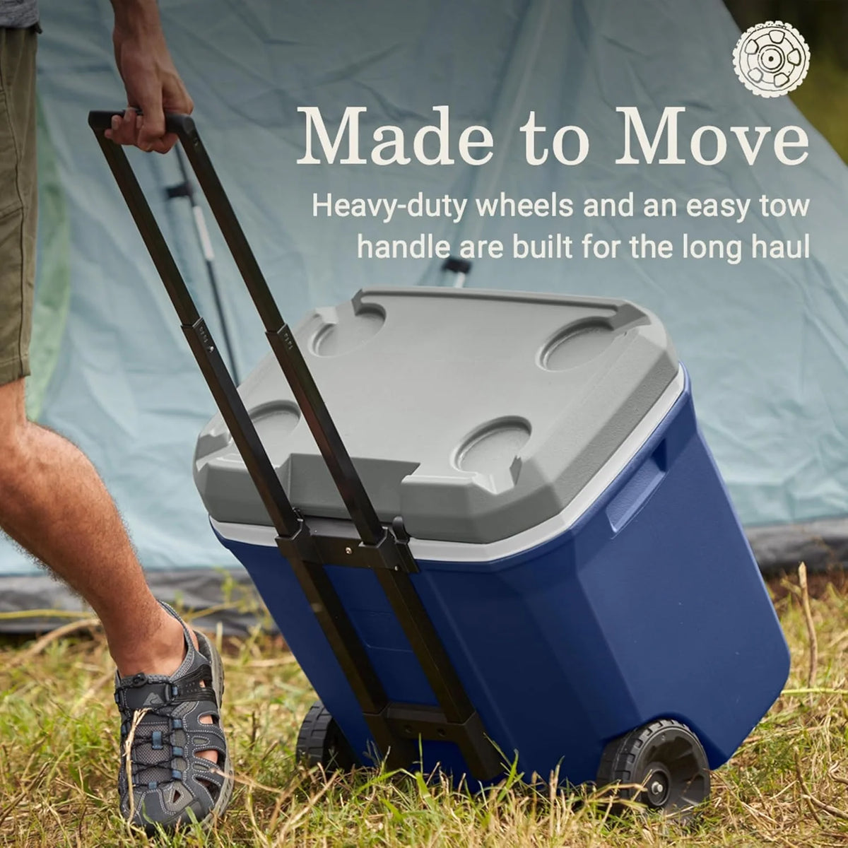 Classic Series Insulated Portable Rolling Cooler with Wheels, Leak-Resistant Outdoor Hard Cooler Keeps Ice up to 5 Days, 62-Quart