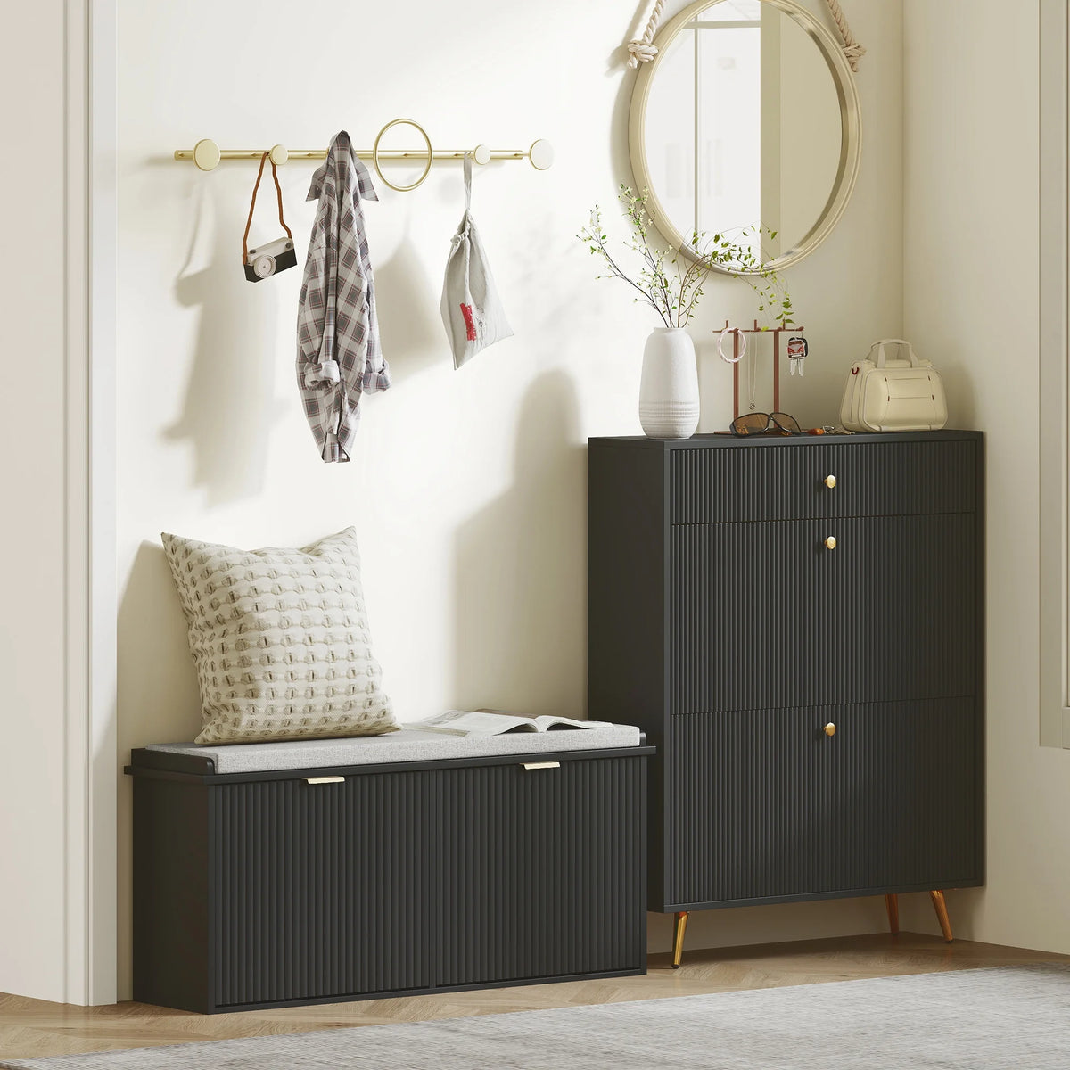 HOMCOM Shoe Bench with Padded Seat Cushion and Flip-Drawer, Entryway Bench Holds up to 529lb, 40.9x10.2x18.7 Inches, Black