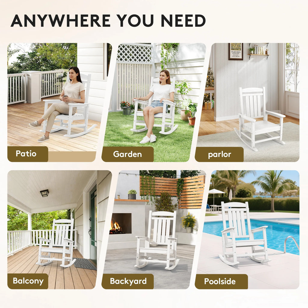 KINGYES Outdoor Rocking Chair Set of 2, HDPE Patio Rocking Chair, Heavy Duty Front Porch Rocker, Navy