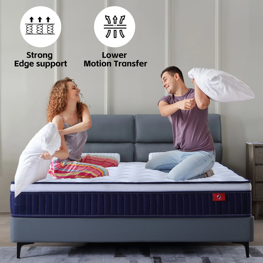 Twin Mattress,Hybrid Innerspring and Memory Foam Mattress in a Box,Medium Firm Support with Cooling Fabric,CertiPUR-US Certified,75"x39"x6",White+Blue