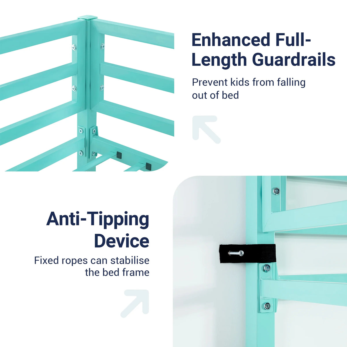 Sifurni Black Heavy Duty Twin Size Metal Loft Bed with Full-Length Guardrail & Removable Stairs